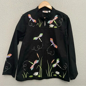 Quaker Factory Dragonfly Embroidered and Sequin Jacket Size Large New!